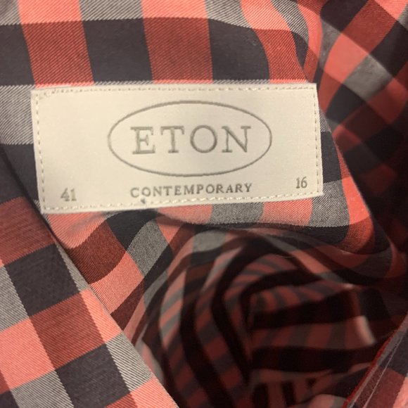 Eton Men's Dress Shirt Contemporary Size 41 & 16 Collar Black and Fusia gingham - Picture 6 of 9